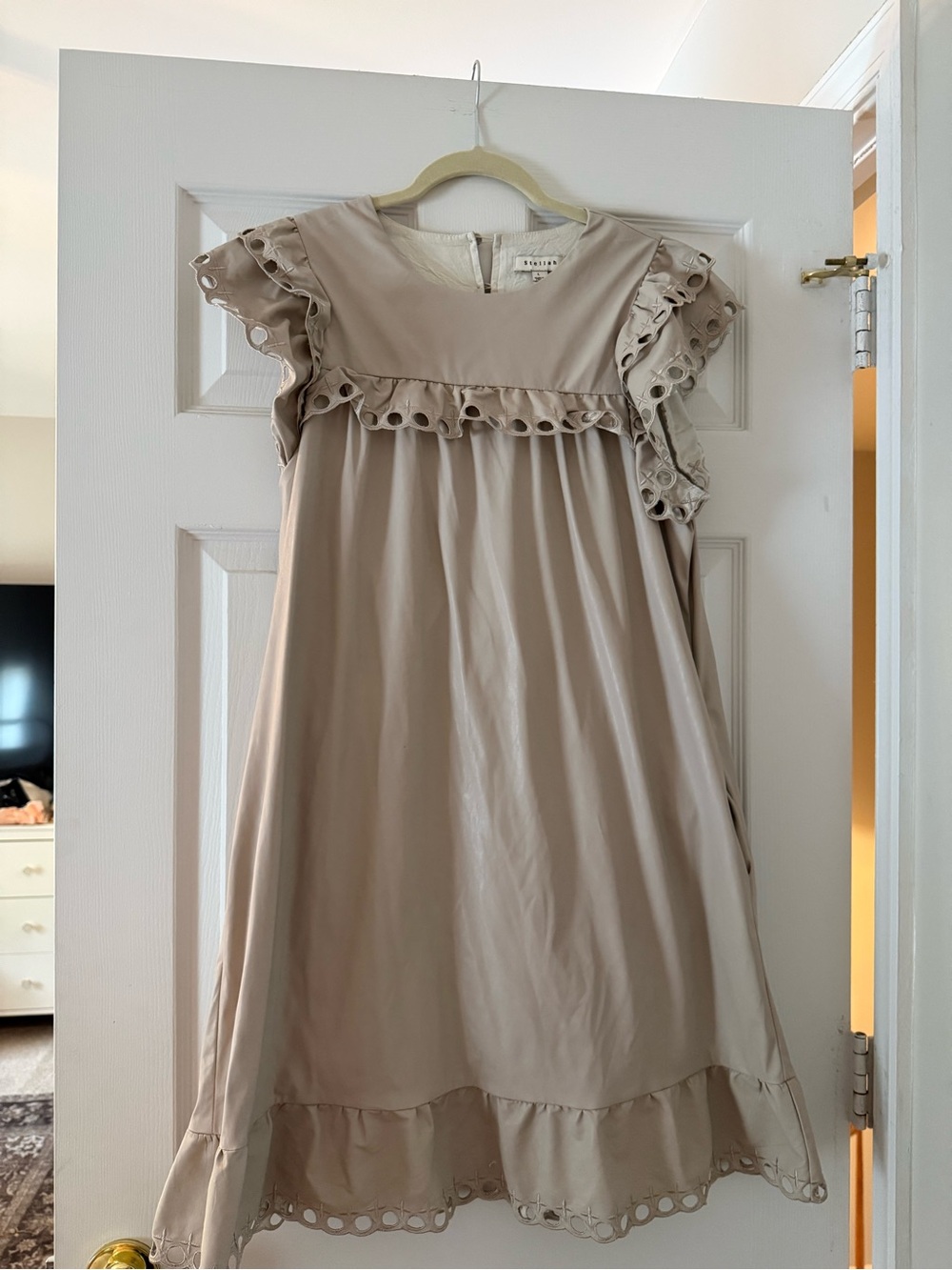 Neutral Eyelet Ruffle Dress - Leather